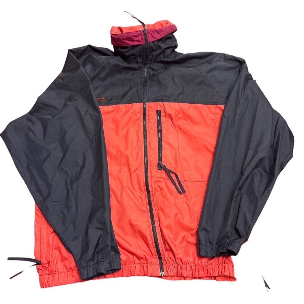 Columbia Womens XL Two-Tone Zip Hood Windbreaker Jacket With Zippered Pockets